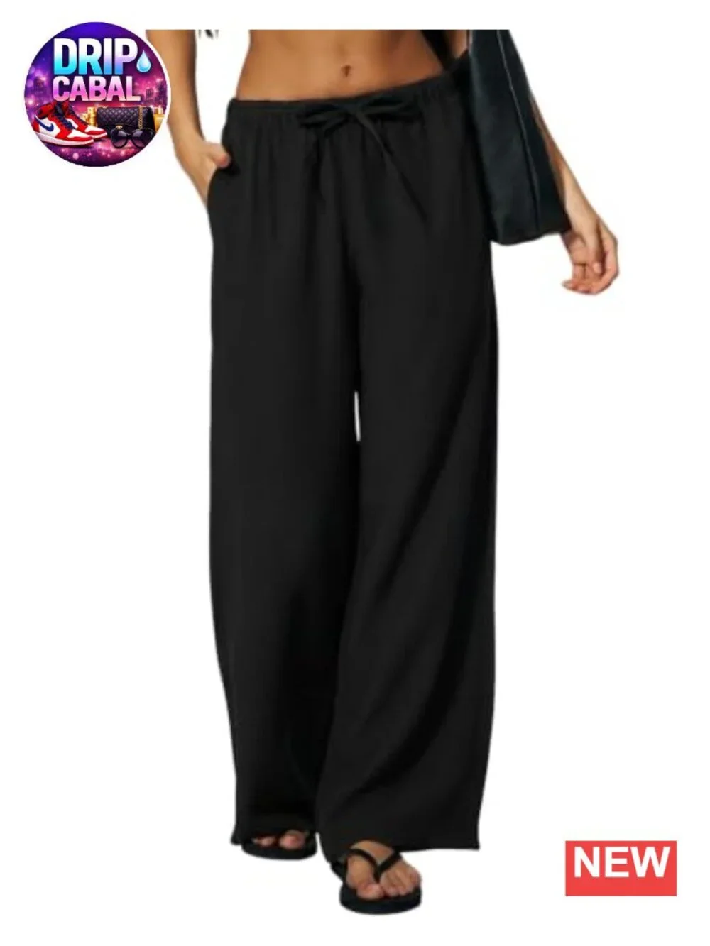 Wrinkle-Free Wide Leg Palazzo Pants High Rise Drawstring Elastic Waist Pockets